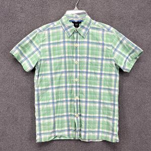Gap Kids Shirt Boys Medium 8 Green Plaid Button Up Short‎ Sleeve